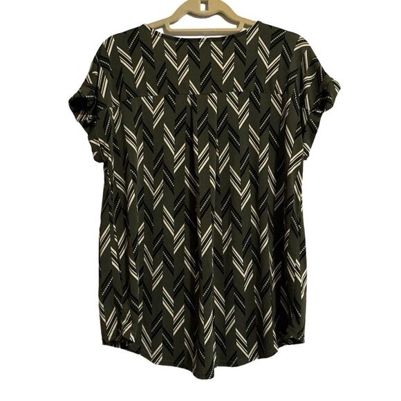 FIFTY STREET Blouse Womens XL Olive Green Chevron Half Zip Patterned Casual - Picture 5 of 5